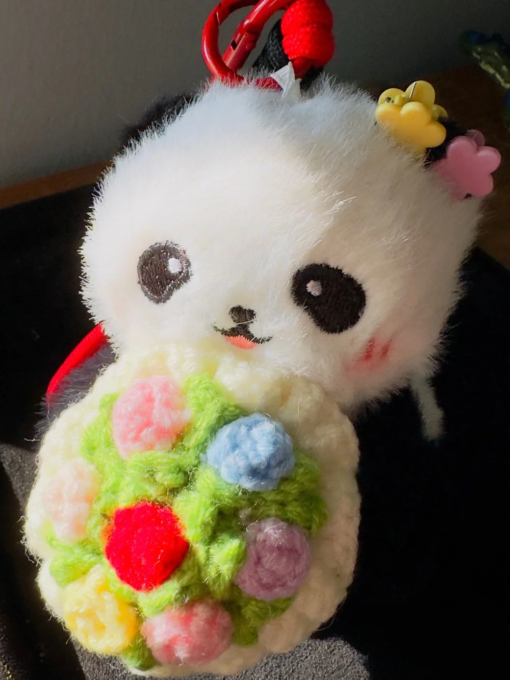 Hand Knitting Plush Panda Bouquet key/Bag Charm - Multicolor
